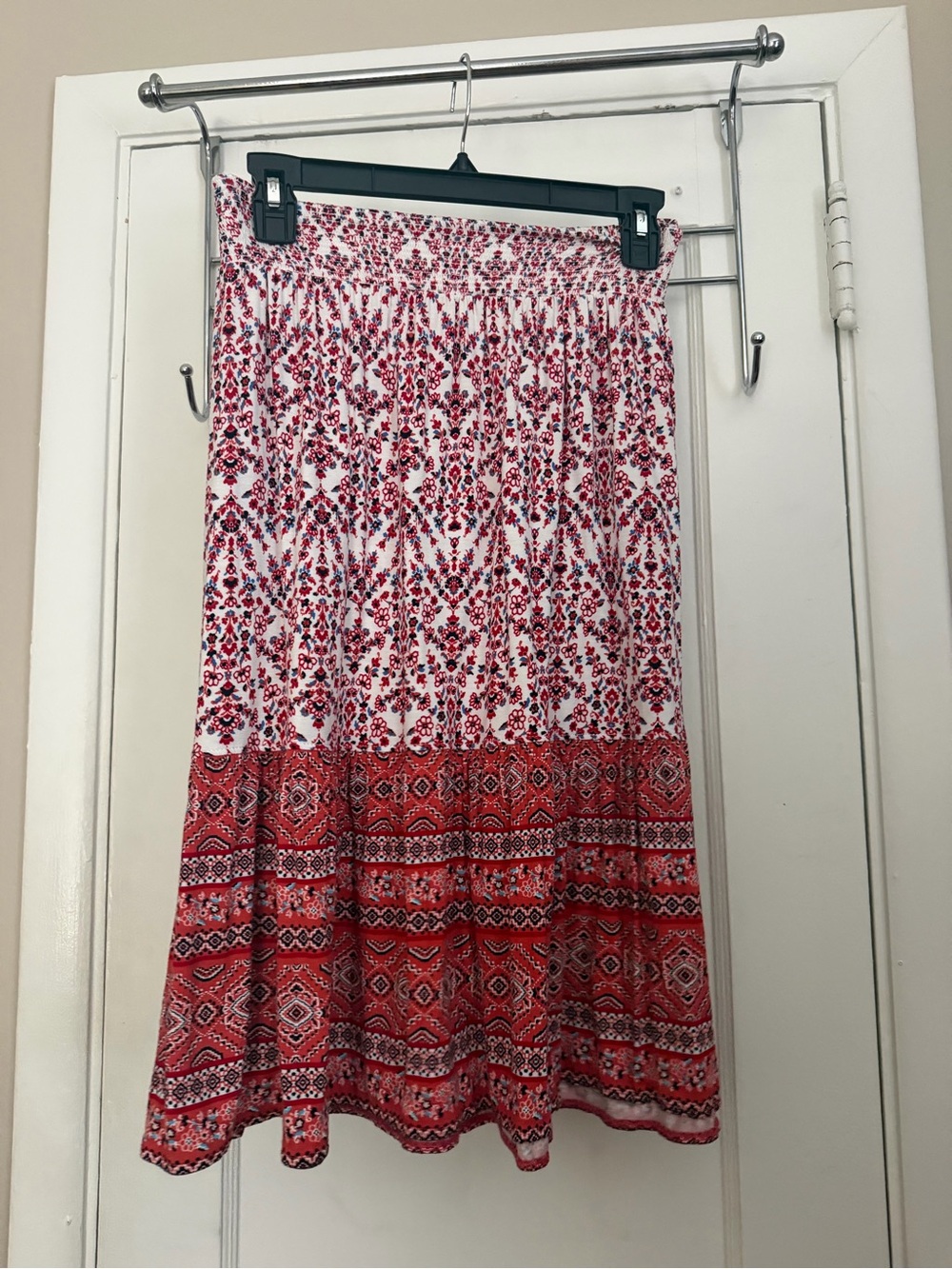 St. John's Bay Red and White Patterned Midi Skirt